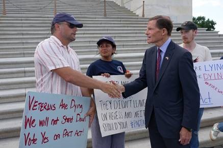 Blumenthal met with veterans and advocacy  organizations outside the Capitol earlier this week.
